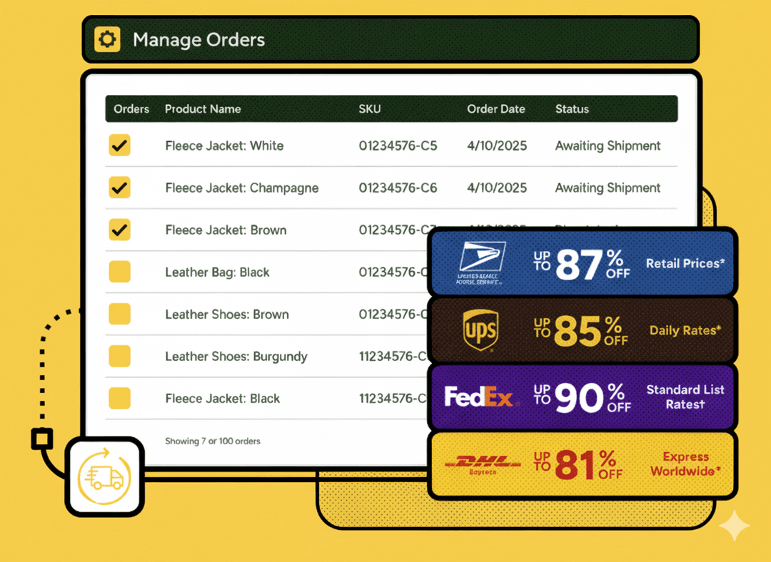 Shipping Savings - Up to 87% off USPS, 85% off UPS, 90% off FedEx, 81% off DHL